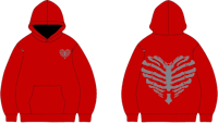 a red hoodie with an image of a skeleton on it